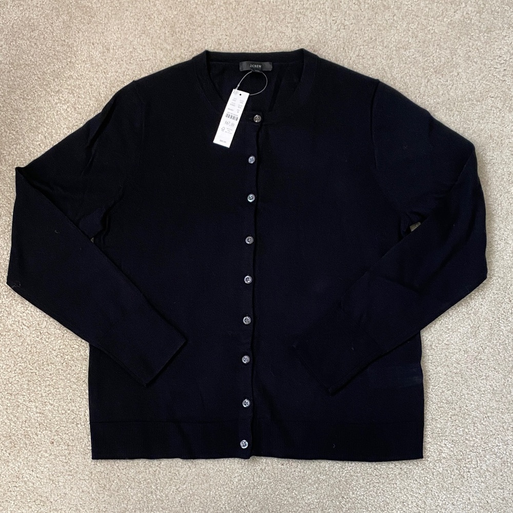 J. Crew black 100% merino  Cardigan Sweater. NWT. Size medium.